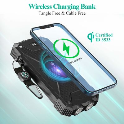 ফোন এবং ল্যাপটপের জন্য Qi ওয়্যারলেস 10000mAh পোর্টেবল চার্জার সোলার পাওয়ার ব্যাঙ্ক