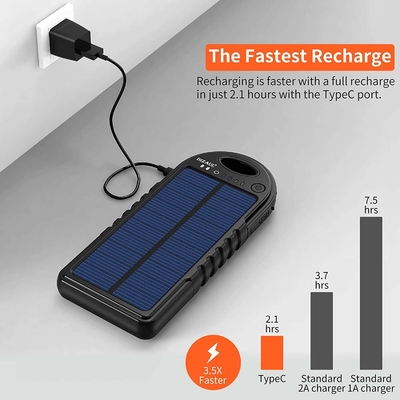 18W 10000mAh সোলার চালিত পাওয়ার ব্যাংক USB C চার্জার OEM