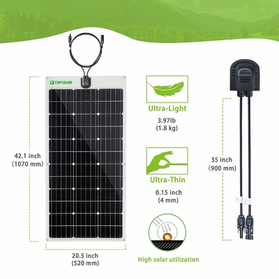 নমনীয় পাতলা সৌর প্যানেল 12v 24V নমনযোগ্য 100w মনোক্রিস্টালাইন সোলার প্যানেল