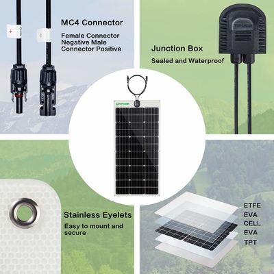নমনীয় পাতলা সৌর প্যানেল 12v 24V নমনযোগ্য 100w মনোক্রিস্টালাইন সোলার প্যানেল