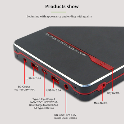PD 65W 100W পোর্টেবল নোটবুক টাইপ-সি ল্যাপটপ পাওয়ার ব্যাংক 40000mah 24V ব্যাটারি ব্যাকআপ